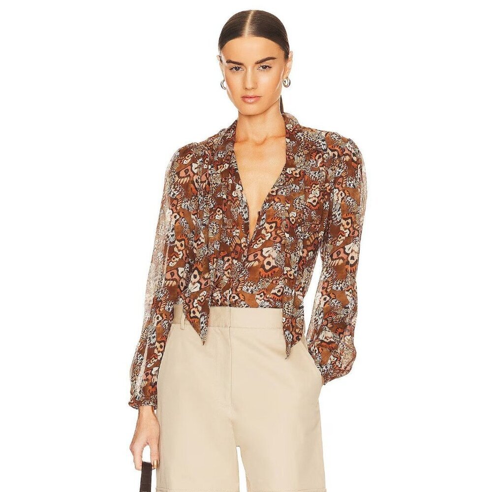Paige Marcela Button Up Silk Blouse Womens Size M Butterfly Print Boho Retro Top